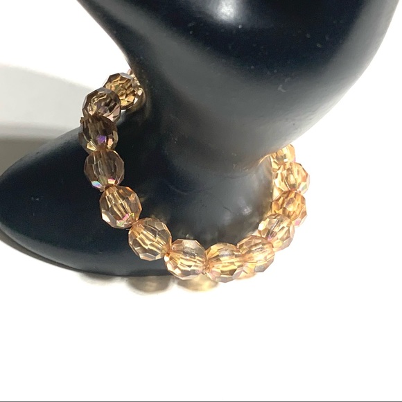 Clear Champagne Color Multi Faceted Prism Beads Stretch Bracelet - Picture 1 of 5